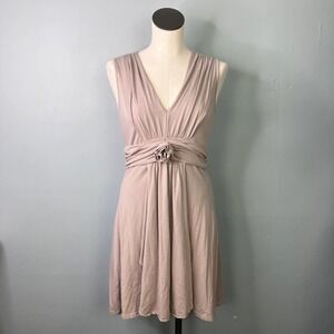 BOSTON Proper Rosette Sleeveless Mocha Gathered Knit Jersey Drape Front Dress S